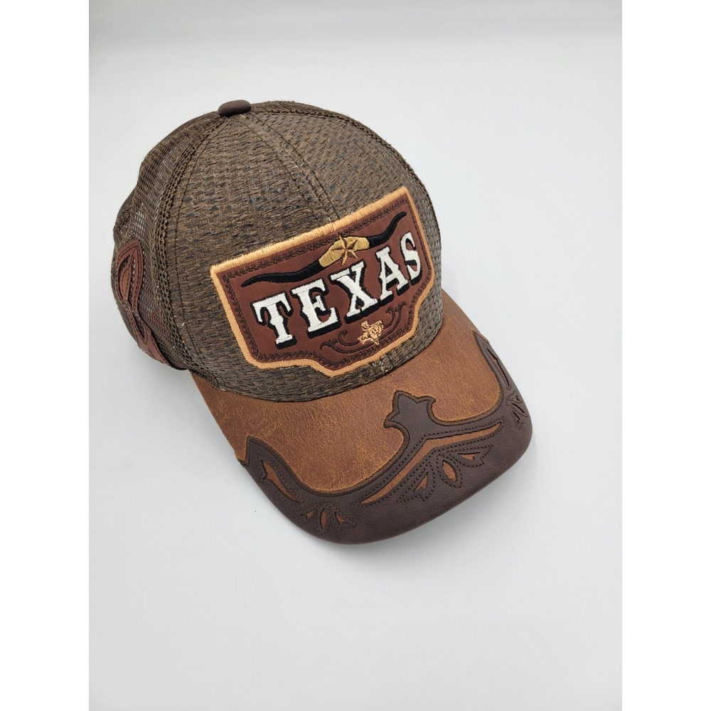 Texas Patch Straw‎ Mesh Star Faux Leather Cap Snapback Hat
